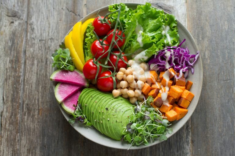 Buddha bowl with avocado, chickpeas, sweet potato, and greens—potassium-rich foods that help reduce ADHD brain fog